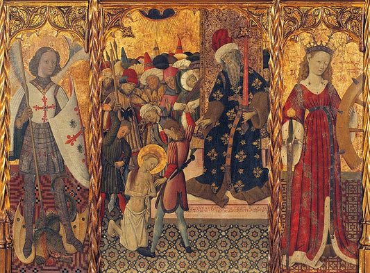 Saint Michael, Martyrdom of Saint Eulalia and Saint Catherine, vintage artwork by Bernat Martorell, 12x8" (A4) Poster