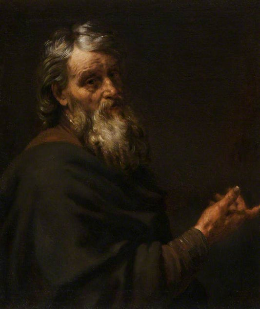 A Bearded Old Man Gesturing with his Right Hand, vintage artwork by Italian School 17th Century - Unknown, 12x8" (A4) Poster