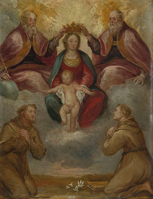 Madonna and Child crowned by  the Trinity and Adored by  Franciscan saints, vintage artwork by Carlo Francesco Nuvolone, 12x8" (A4) Poster