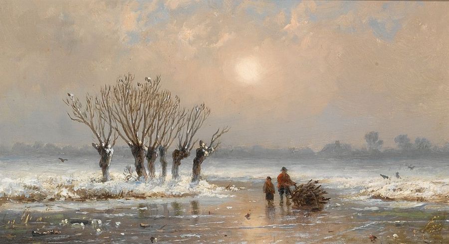 Wood Gatherers on the Ice, vintage artwork by Anthonie Jacobus Van Wyngaerdt, A3 (16x12") Poster Print