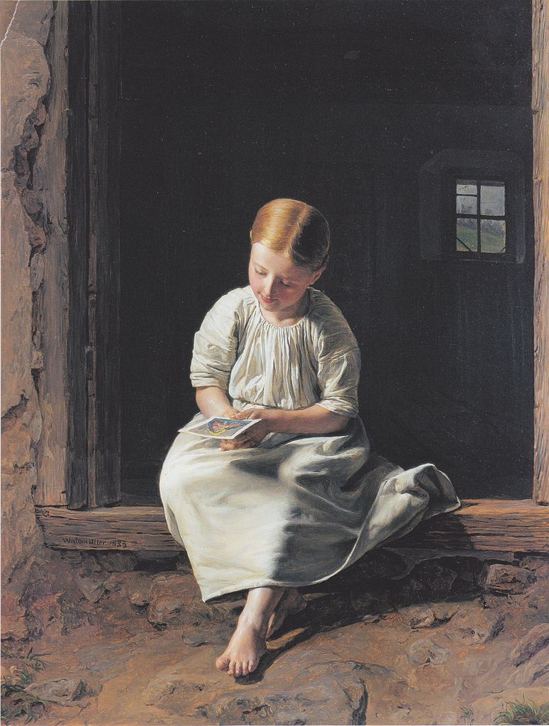 Girl Looking at an Image of the Virgin, vintage artwork by Ferdinand Georg Waldmüller, A3 (16x12") Poster Print