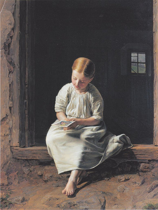 Girl Looking at an Image of the Virgin, vintage artwork by Ferdinand Georg Waldmüller, A3 (16x12") Poster Print