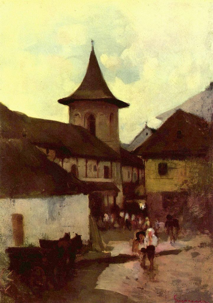 Catholic Church in Cimpulung, vintage artwork by Nicolae Grigorescu, 12x8" (A4) Poster