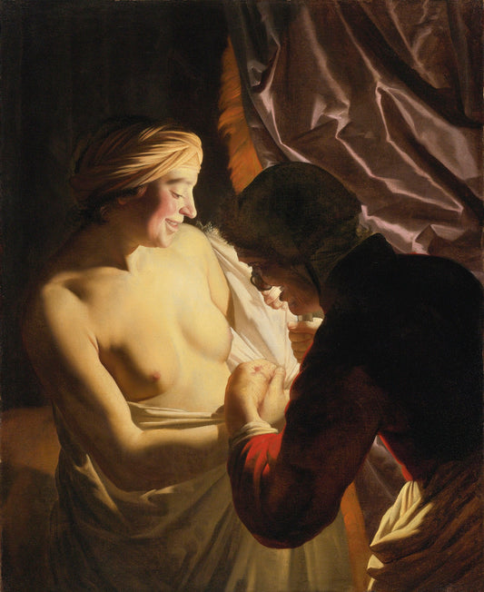The Flea Hunt, vintage artwork by Gerard van Honthorst, 12x8" (A4) Poster