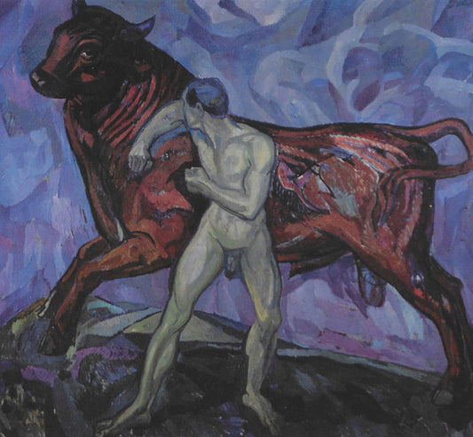 Man with a Bull, vintage artwork by Axel Torneman, 12x8" (A4) Poster