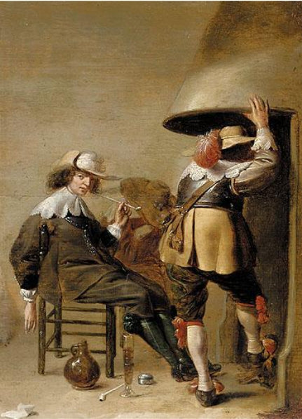 An Interior with Three Soldiers, vintage artwork by Jan Olis, 12x8" (A4) Poster