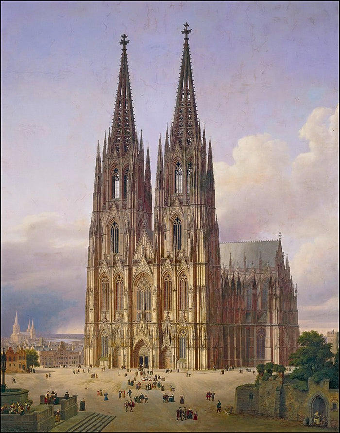View of the Cologne Cathedral from the southwest, vintage artwork by Carl Hasenpflug, A3 (16x12