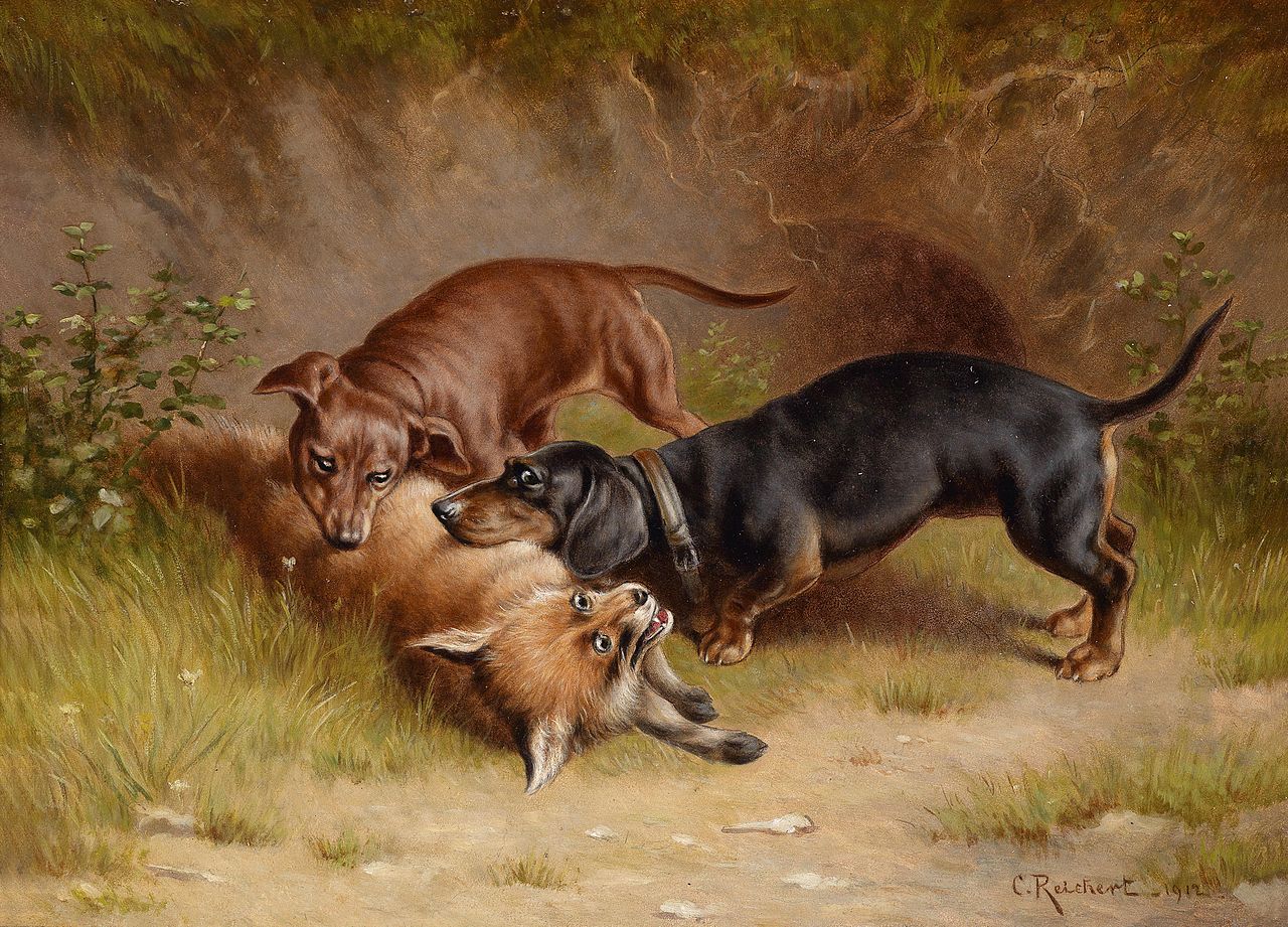 Hunting, vintage artwork by Carl Reichert, 12x8" (A4) Poster