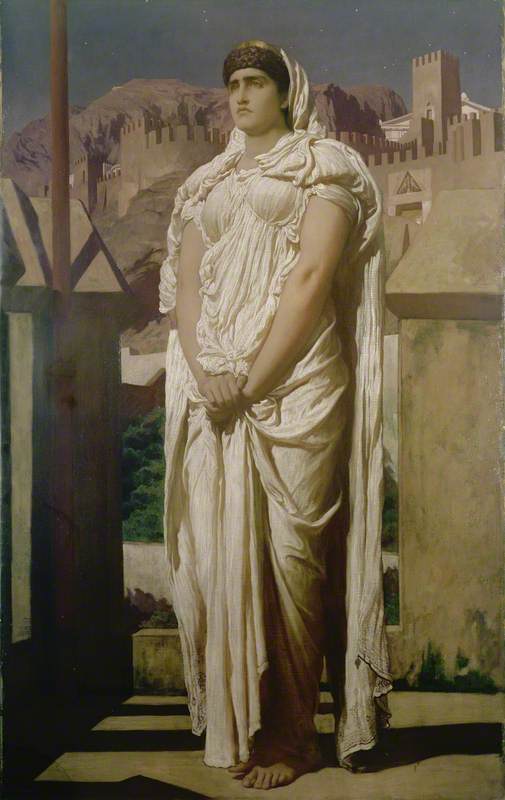 Clytemnestra from the Battlements of Argos Watches for the Beacon Fires, vintage artwork by Sir Frederic Lord Leighton, 12x8" (A4) Poster