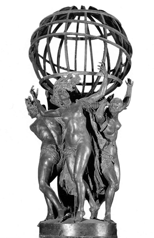 Four Corners of the World Supporting a Celestial Globe, vintage artwork by Jean-Baptiste Carpeaux, 12x8" (A4) Poster
