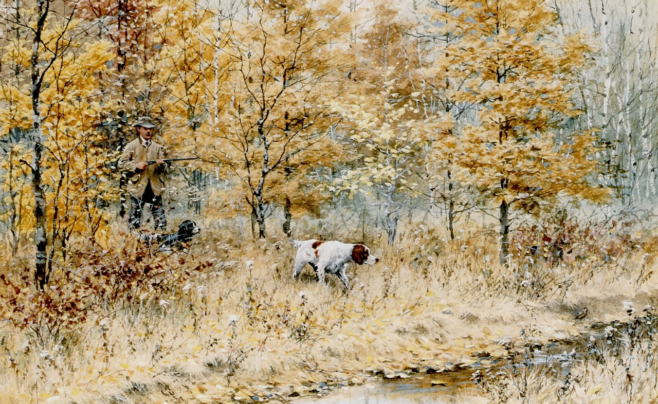 Fall Woodcock Shooting, vintage artwork by Arthur B. Frost, 12x8" (A4) Poster