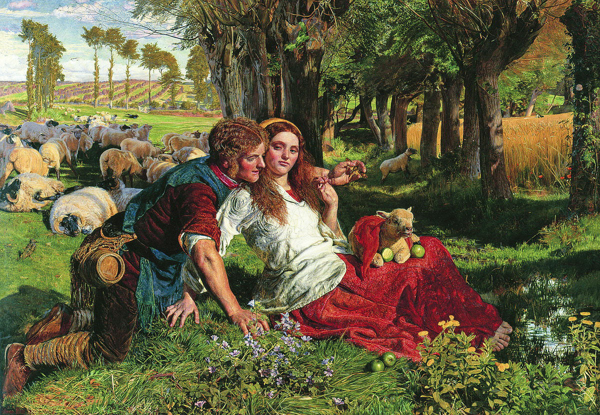 The Hireling Shepherd, vintage artwork by William Holman Hunt, 12x8" (A4) Poster