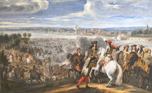 Louis XIV Crossing the Rhine, 12 June 1672, vintage artwork by Adam Frans van der Meulen, 12x8" (A4) Poster