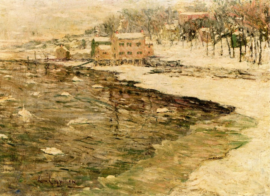 Cos Cob in Winter, vintage artwork by Ernest Lawson, 12x8" (A4) Poster