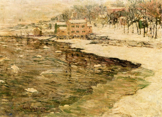 Cos Cob in Winter, vintage artwork by Ernest Lawson, 12x8" (A4) Poster