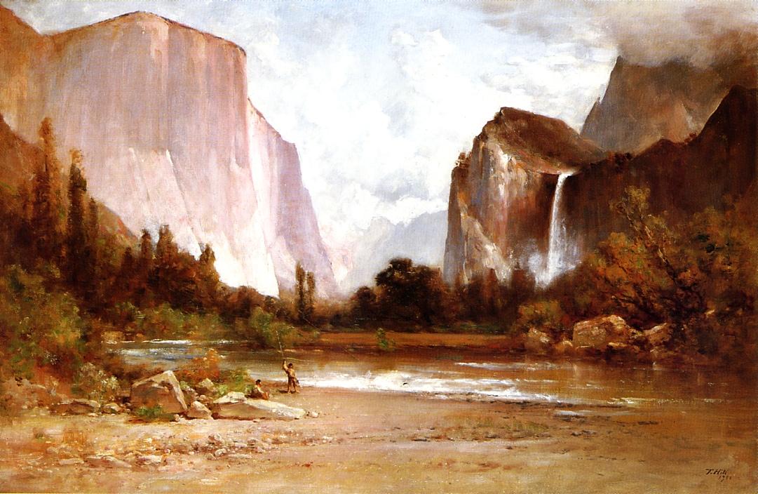 Piute Indians Fishing in Yosemite, vintage artwork by Thomas Hill, 12x8" (A4) Poster