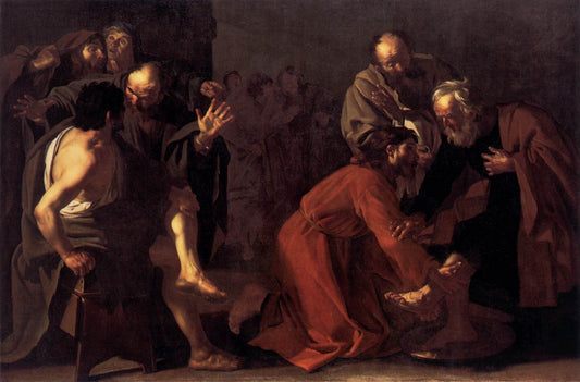 Christ Washing the Apostles Feet, vintage artwork by Dirck van Baburen, 12x8" (A4) Poster