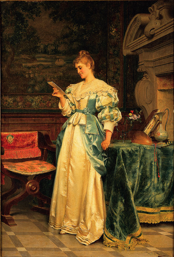Girl reading a letter, vintage artwork by Tito Conti, 12x8" (A4) Poster