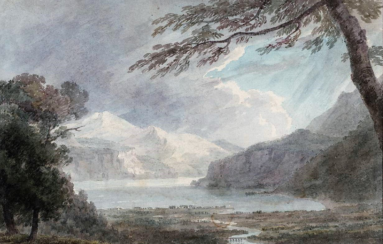 Fluelen on the Lake of Lucerne, vintage artwork by John Robert Cozens, 12x8" (A4) Poster
