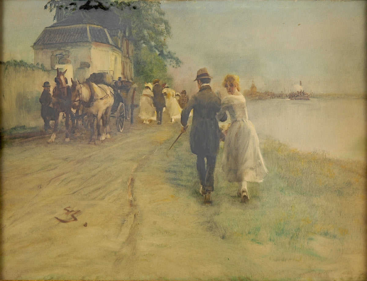 The Promenade on the Rhine, vintage artwork by Wilhelm Schreuer, 12x8" (A4) Poster