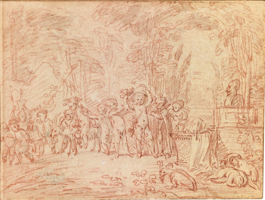 Children Parodying the Triumph of Bacchus, vintage artwork by Attributed to Jean-Antoine Watteau, 12x8" (A4) Poster