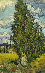 Cypresses and Two Women, vintage artwork by Vincent van Gogh, 12x8" (A4) Poster