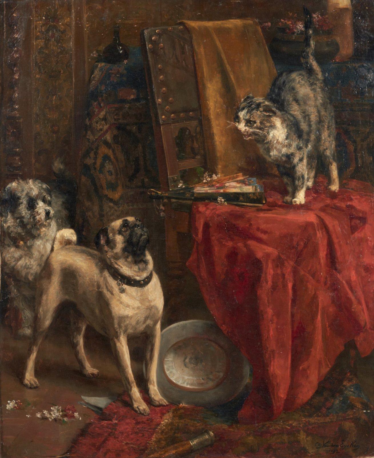 chiens et chat by Charles van den Eycken,A3(16x12")Poster