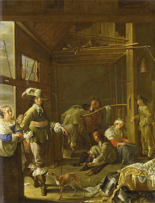 Soldiers in a Stable, vintage artwork by Jacob Duck, 12x8" (A4) Poster