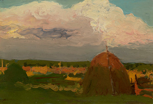 Landscape with a Haystack, vintage artwork by Leonard Turzhansky, 12x8" (A4) Poster
