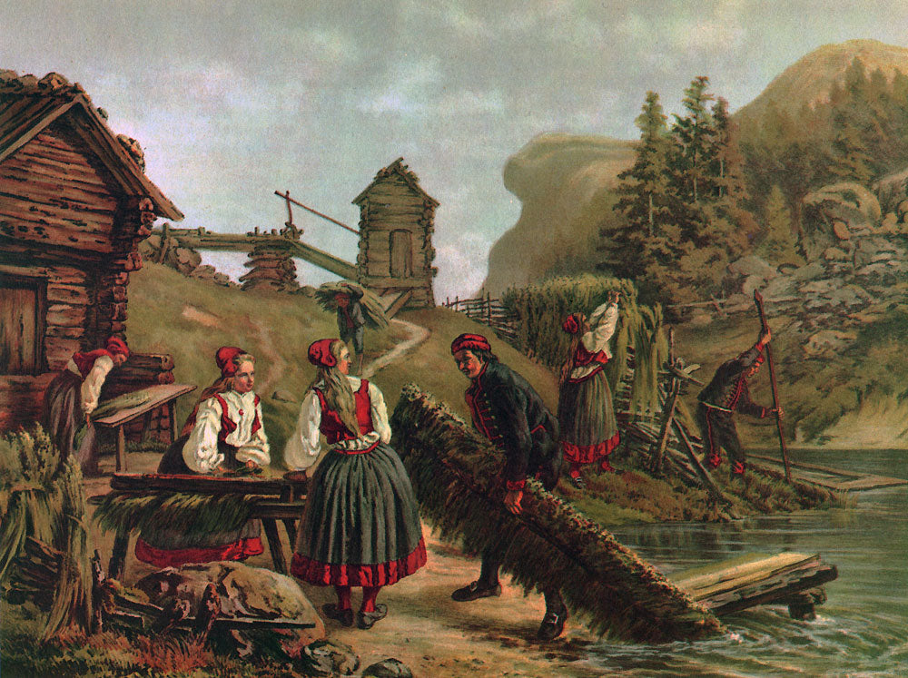 Flax Harvest, vintage artwork by Josef Wilhelm Wallander, 12x8" (A4) Poster