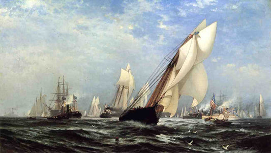 The "Madeleine's" Victory Over the "Countess of Dufferin", Third America's Cup Challenger, August 11, 1876, vintage artwork by Edward Moran, 12x8" (A4) Poster