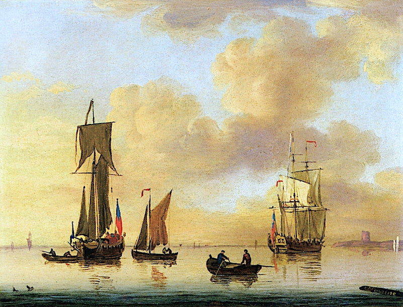 A Royal Yacht and Small Naval Ships in a Calm, vintage artwork by Francis Swaine, 12x8" (A4) Poster
