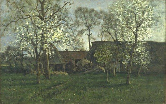 Landscape at Raimbaucourt, vintage artwork by Emile Breton, 12x8" (A4) Poster