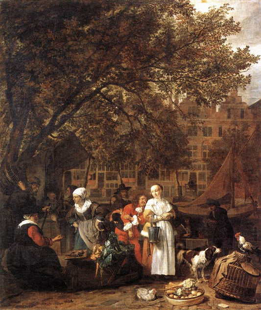 Vegetable Market in Amsterdam, vintage artwork by Gabriël Metsu, 12x8" (A4) Poster
