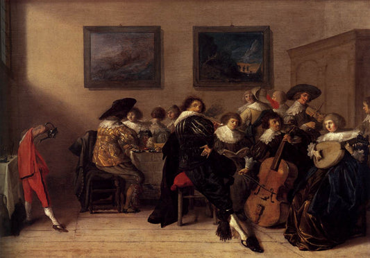Company Dining and Making Music, vintage artwork by Anthonie Palamedesz, 12x8" (A4) Poster