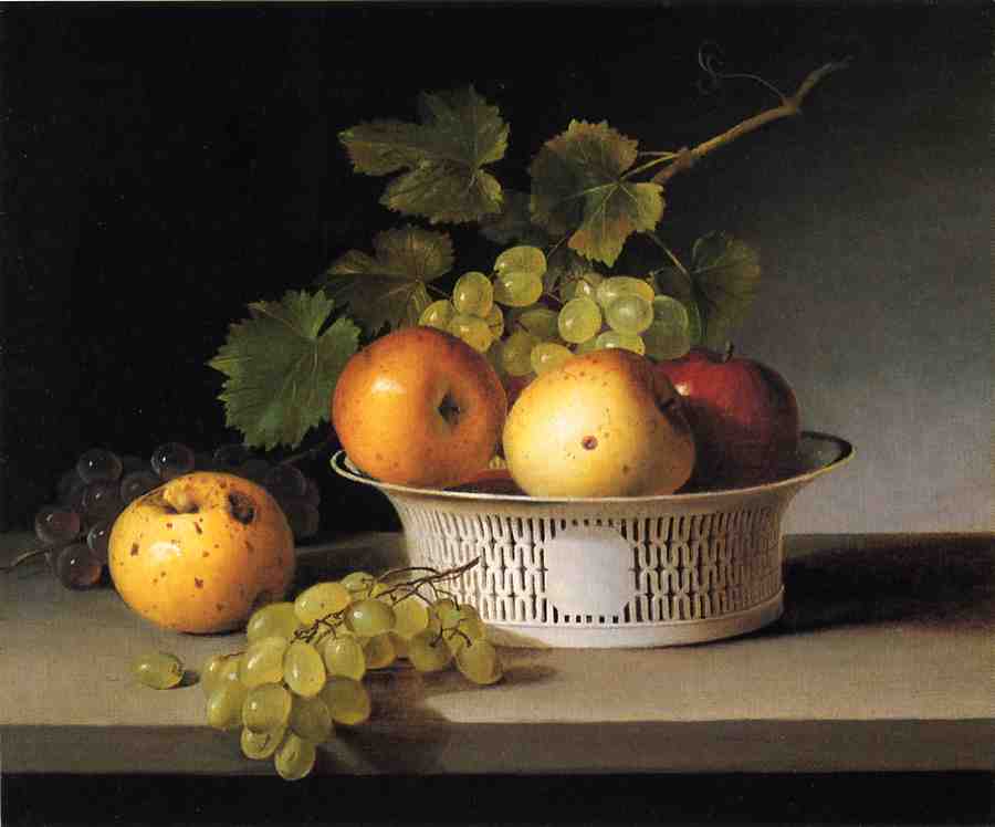Fruit Still Life with Chinese Export Basket, vintage artwork by James Peale, 12x8" (A4) Poster