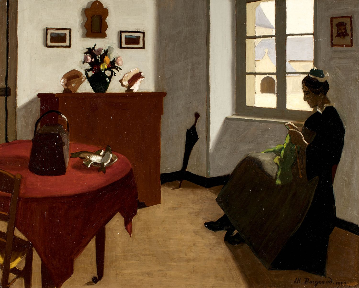 La table rouge et les poissons, 1922, vintage artwork by Marius Borgeaud, 12x8" (A4) Poster