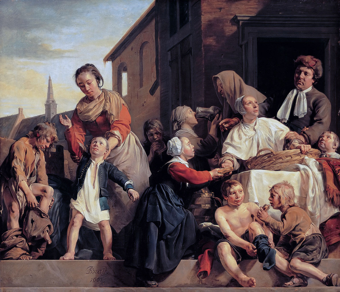 Tending Children at the Orphanage in Haarlem, vintage artwork by Jan de Bray, 12x8" (A4) Poster