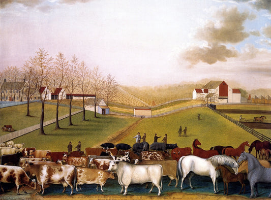 An Indian Summer View of the Farm & Stock of James C. Cornell, vintage artwork by Edward Hicks, 12x8" (A4) Poster