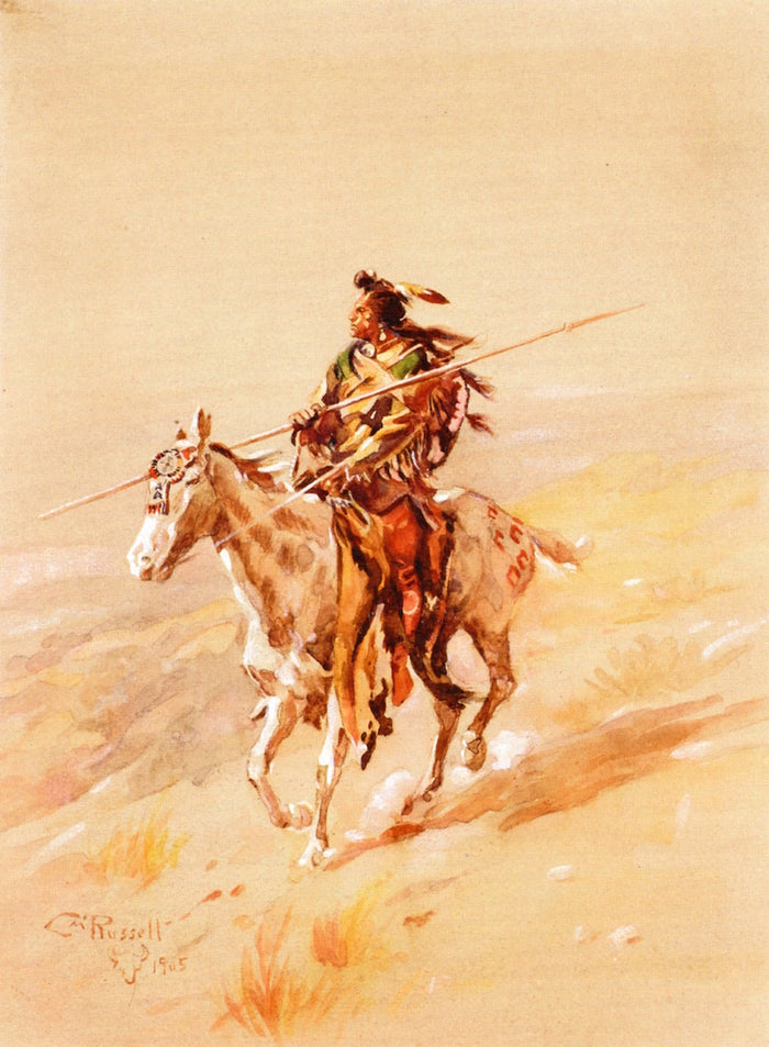 A Crow Chief on Horseback by Charles Marion Russell,A3(16x12