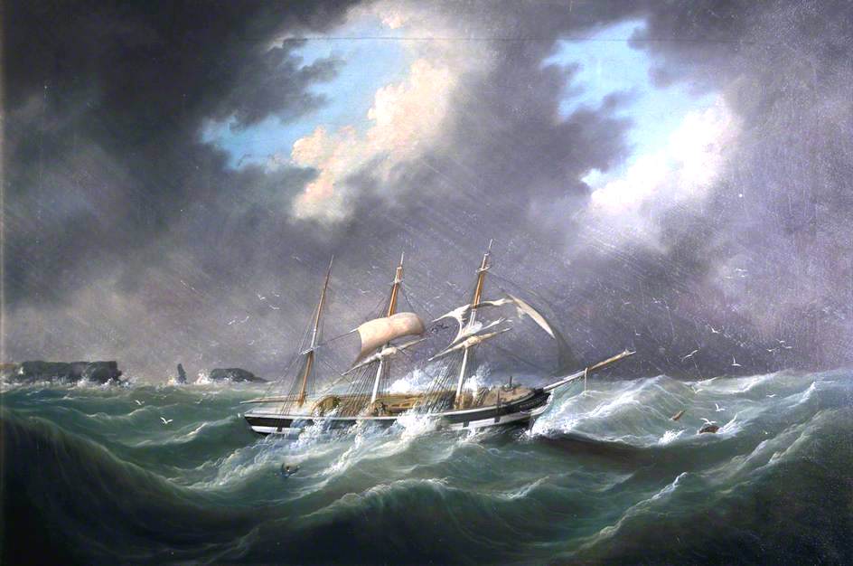Barque 'Rockshire' off a Rocky Coast, vintage artwork by Joseph Heard, A3 (16x12") Poster Print