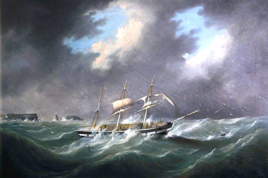 Barque 'Rockshire' off a Rocky Coast, vintage artwork by Joseph Heard, A3 (16x12") Poster Print