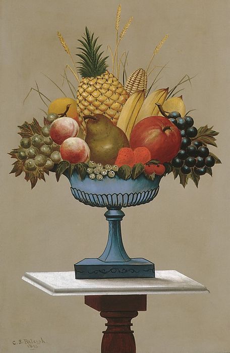 Fruit with Blue-footed Bowl, vintage artwork by Charles S. Raleigh, 12x8" (A4) Poster
