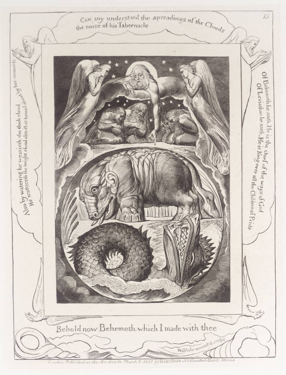 Behemoth and Leviathan (from the Book of Job), vintage artwork by William Blake, 12x8" (A4) Poster