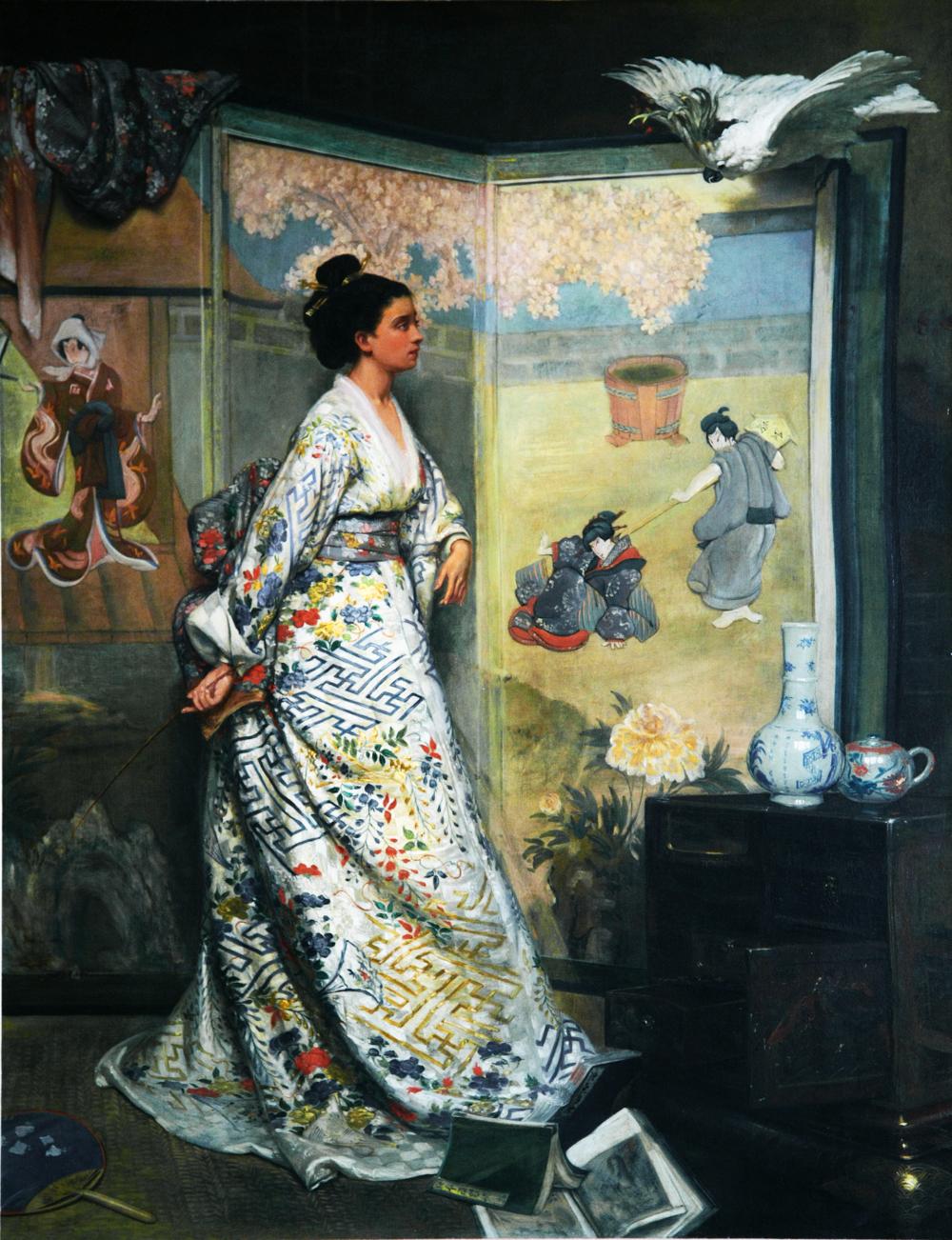 The Japanese Fan, vintage artwork by Gustave-Leonard de Jonghe, 12x8" (A4) Poster