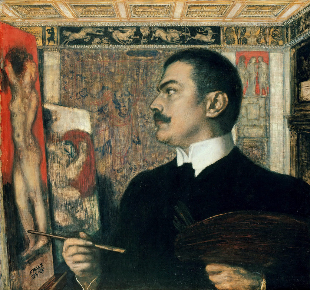Self Portrait in the Studio, vintage artwork by Franz von Stuck, 12x8" (A4) Poster