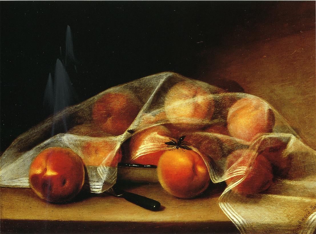 Fruit Piece with Peaches Covered by  a Handkerchief, vintage artwork by Raphaelle Peale, 12x8" (A4) Poster