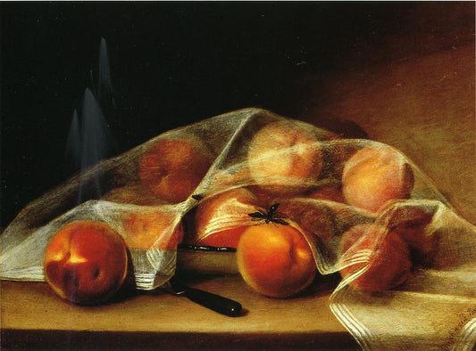Fruit Piece with Peaches Covered by  a Handkerchief, vintage artwork by Raphaelle Peale, 12x8" (A4) Poster
