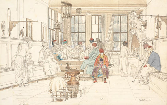 Interior of a Turkish Coffeehouse (Det indre af en tyrkisk cafe), vintage artwork by Martinus Rørby e, A3 (16x12") Poster Print