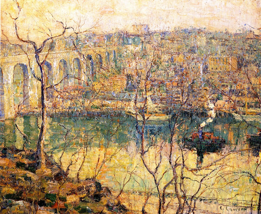 High Bridge - Early Moon, vintage artwork by Ernest Lawson, 12x8" (A4) Poster